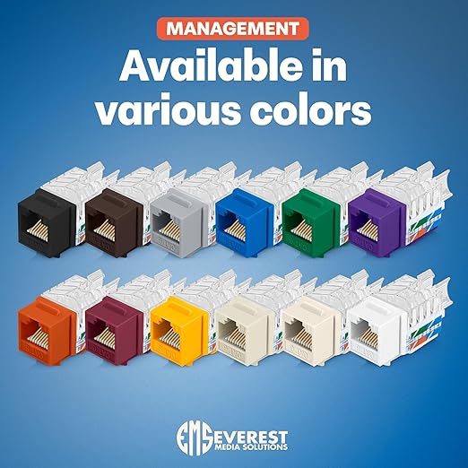 Everest 45° Angled RJ45 Cat6 Keystone Jacks 10-Pack in Orange - Slim Profile Female RJ45 Connectors - Cat 6 Keystone Jack - Compatible with 45° Angled Speed Termination Tool - 45Term (B0BL3GS7ZY)