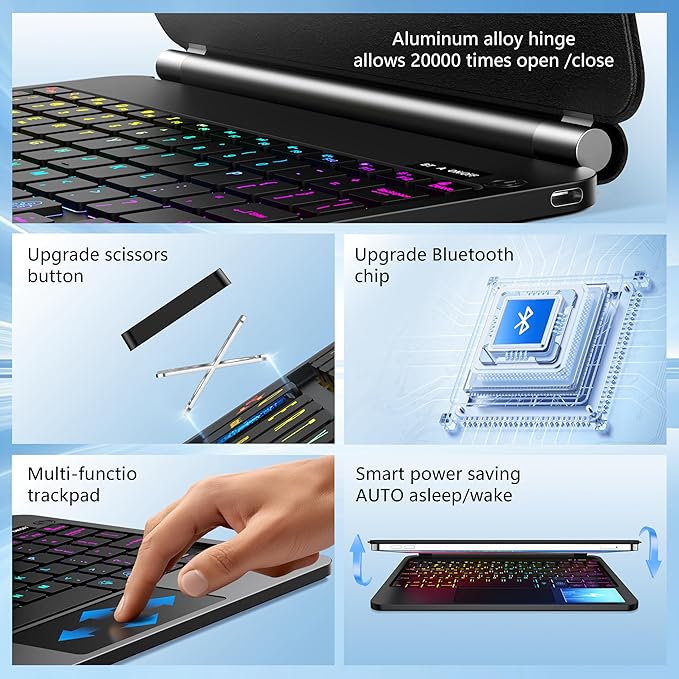 Keyboard Case for iPad Air 13 inch,iPad Pro 12.9 inch (3/4/5/6th Gen),Easy-Set Floating Cantilever Stand Magic Magnetic Backlit - Multi-Touch Trackpad Keyboard Case for iPad (Black)