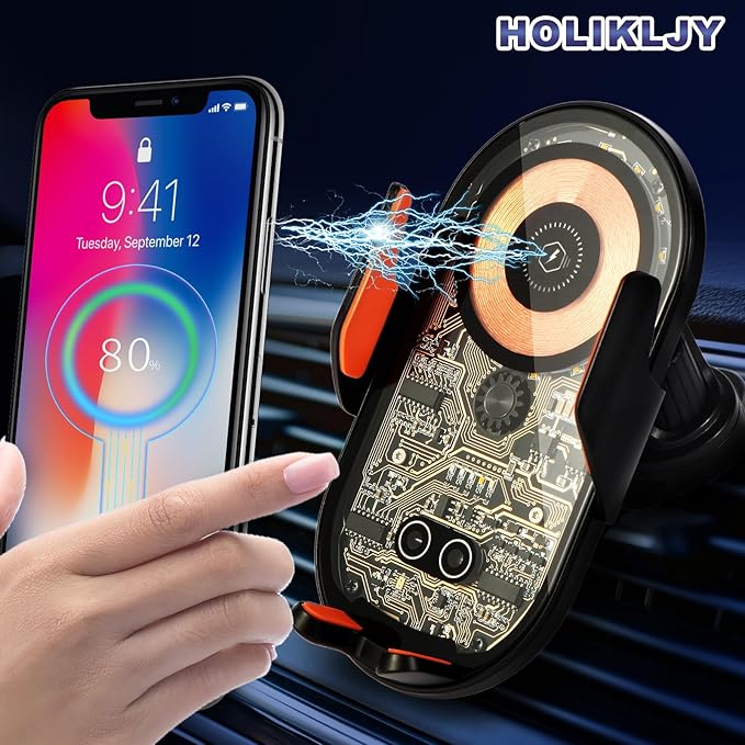 Phone Holders for Your Car with Wireless Chargre - Metal Hook Clip, Auto Clamp Air Vent Cell Phone Car Mount, Hands Free Universal Automobile Cradle Fit for iPhone Android and All Smartphones