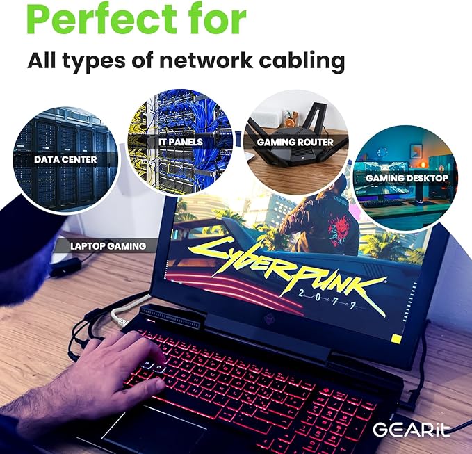 GEARit Cat 6 Ethernet Cable (1-Pack 75 Feet) Cat6 Network Patch, 10Gbps, RJ45, Snagless Cord, Gold-Plated Connectors, Internet for PC, TV, Tablet, Router, Printer, Servers, IT Data Center - White
