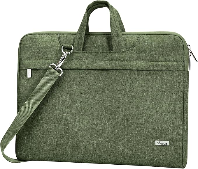 Voova Laptop Bag 17 17.3 Inch Water-resistant Laptop Sleeve Case with Shoulder Straps & Handle, Computer Case Cover Slim Briefcase Compatible with 17-18” Hp Dell Asus Acer, Army Green