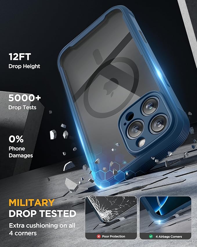 Miracase for iPhone 16 Pro Max Case 6.9'', [Bubble Free] Full-Body Bumper Phone case with Built-in Full Glass Screen &Lens Protector,Compatible with MagSafe,Drop Proof 16 Pro Max Cover,Blue