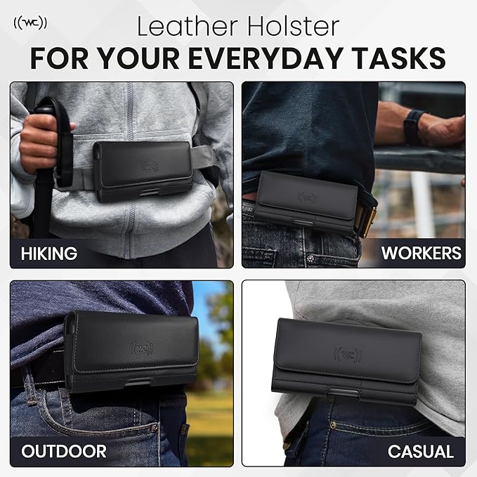 Leather Phone Holster for Men & Women, Horizontal Cell Phone Case with ID/Card Holder, Fits iPhone 13/12 Mini, SE, Xs/X, 8, 6s - Belt Clip/Loop Carrying Phone Pouch – Small Size
