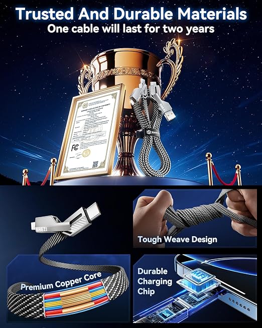 [One is Enough] 4-in-1 Compatible with USB C to Lightning Cable, 45W High-Speed Charging & Fast Data Transfer,CarPlay & Android Auto Support Multi Charger Cord Combo for iPhone/Samsung/iPad,3FT