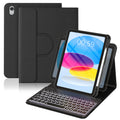 YBING for iPad A16 Case with Keyboard 11th &10th Generation, 360 Rotation Magnetic Cover with 7-Color Backlit Wireless Detachable Keypad with Pencil Holder for iPad 11th 2025/10 Gen 10.9" 2022 (Black)