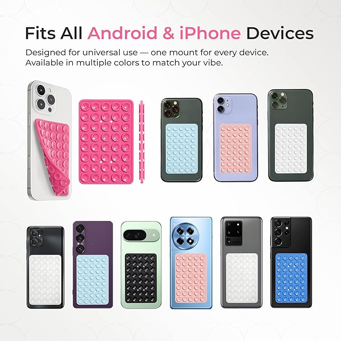 SUCKY Silicone Suction Phone Case Adhesive Mount - Anti-Slip Holder, Hands-Free Fidget Toy, Phone Accessory for iPhone and Android (Chalk Pink, Double V2)