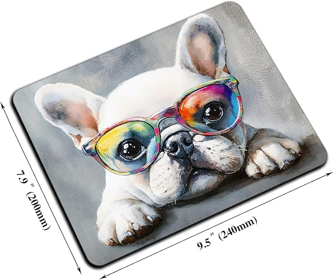 Mouse Pad, Cute Watercolor Bulldog Dog Mouse Pads for Desk, 9.5" x 7.9" Non-Slip Rubber Base Computer Mousepad with Women, Portable Square Design for Wireless Mouse and Pad Laptop Office & Travel