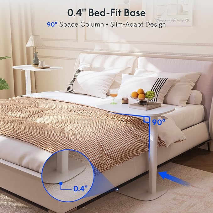 FLEXISPOT Adjustable C Table with Wheels, Mobile Snack Side End Table Sofa Couch Bedside Table Laptop Cart TV Tray Night Stand Small Space Side Table(23.6" W x 13.8" D,White)