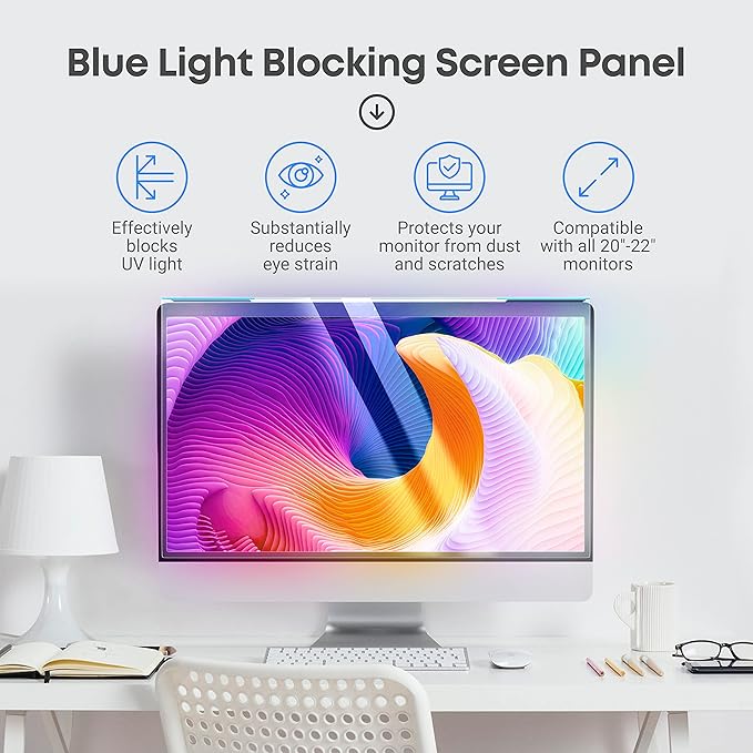 VINTEZ Blue Light Screen Protector for 20, 21.5, 21.6, 22 Inch Computer Monitor and Laptop – Anti-UV Blue Light Blocking Film for Desktop PC, Eye Protection Filter, 19.3" x 12.5", 1 Pack
