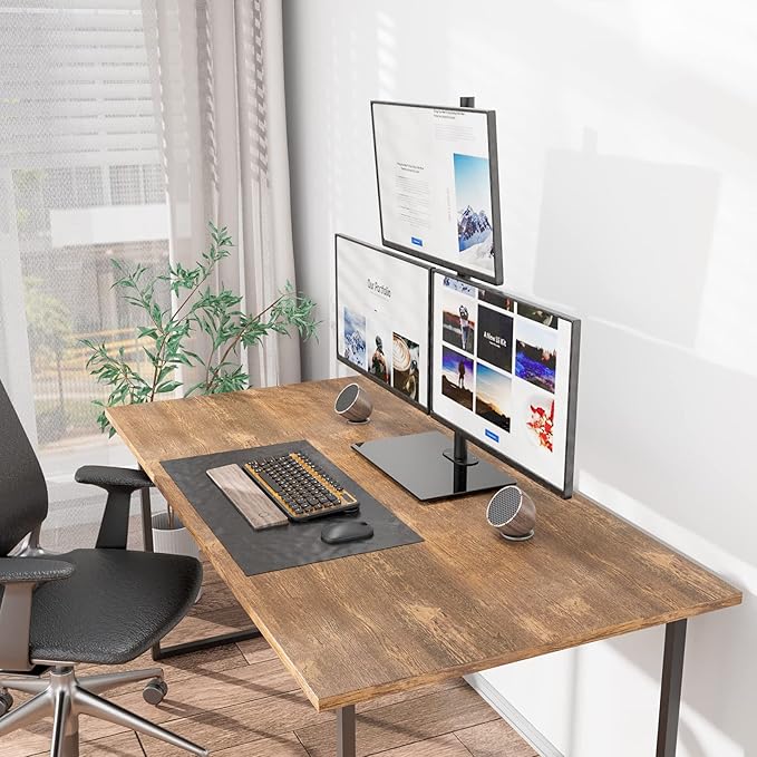WALI Freestanding Triple Monitor Mount, Fully Adjustable Three Monitor Desk Mount, 3 Monitors Stand for 17-27 Inch Screens, Max Load 22lbs per Arm (GMF003), Black