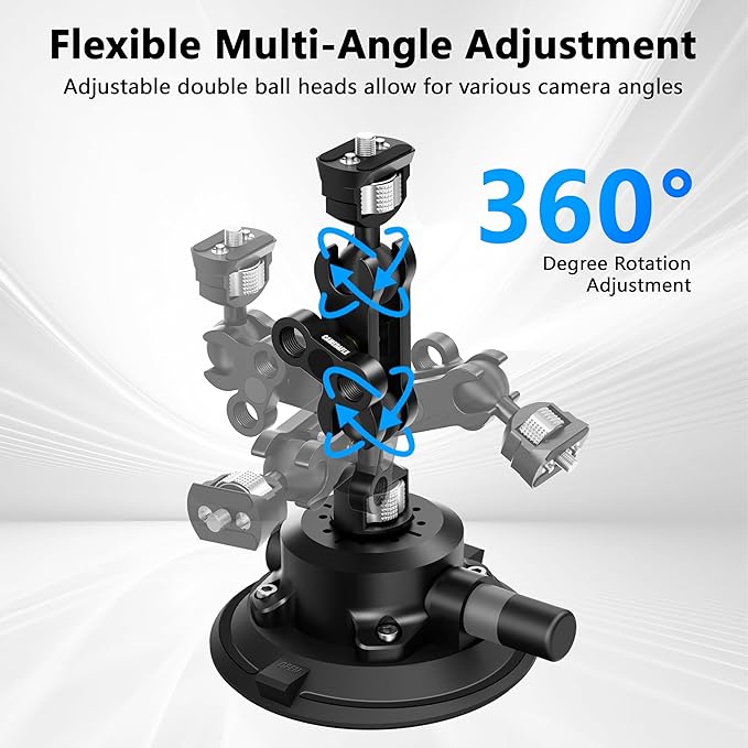 Camera Suction Cup Mount with Ball Head Magic Arm,4.5" Metal Vacuum Suction Cup Mount Car Windshield Dash Mount for Action Camera/Phone Holders with 1/4",1/8" Holes(Black)