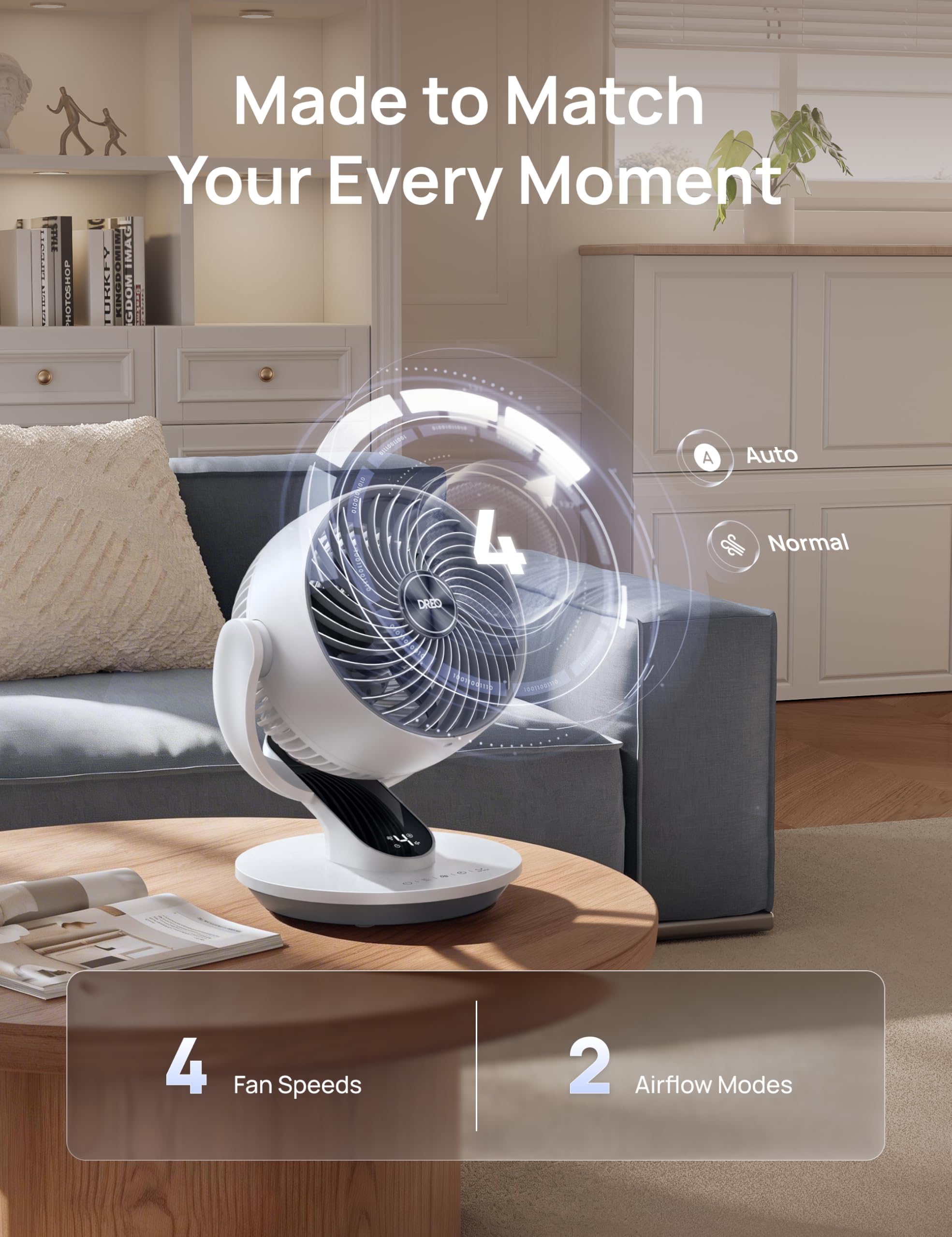 DREO Oscillating Fan for Bedroom, 13 Inch Quiet Table Fans for Home Whole Room, 75ft Powerful Airflow, Desk Air Circulator Fan with Remote, 120° Adjustable Tilt, 4 Speeds, 8H Timer, for Office Desktop