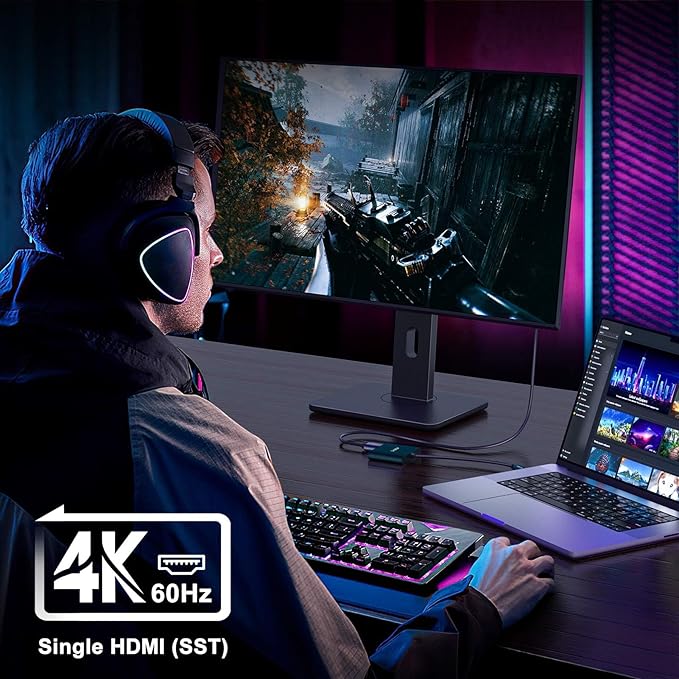 USB C to Dual HDMI Adapter 4K@60hz, Type C to HDMI Splitter Extended Display for MacBook/MacBook Pro Air Dell XPS13/15, Samsung Galaxy S9/S9+ [MST Mode (Extended displays) Only for Win OS], Green
