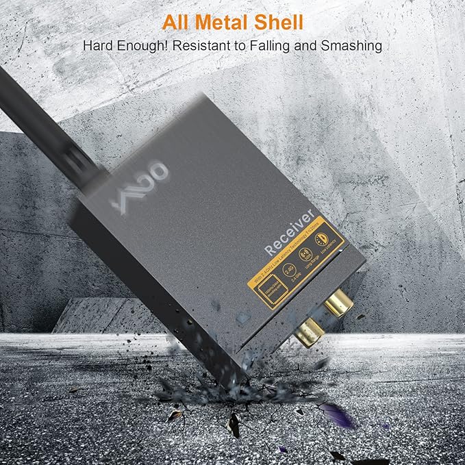 YMOO 3 in 1 2.4Ghz Wireless Audio Transmitter and Receiver,2 Receivers for Two Speakers,20ms Ultra Low Latency,192kHz/24bit HiFi,320ft Range RCA Jack Wireless Adapter for TV/Speaker/PC/Home Stereo