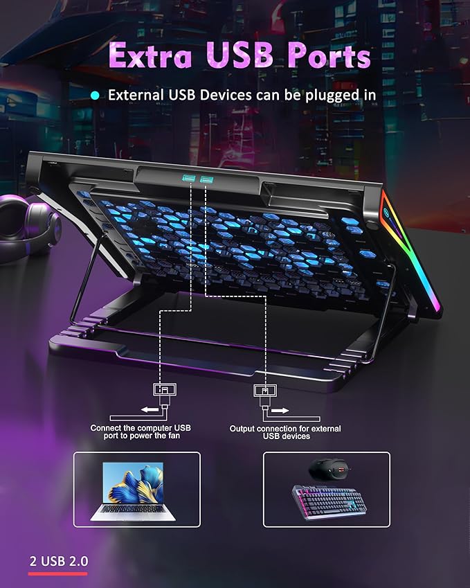 AICHESON Laptop Cooling Pad, 15 Powerful Cooling Fans, Gaming Laptop Cooler with RGB Lights for 15-17.3 inch PC Computers