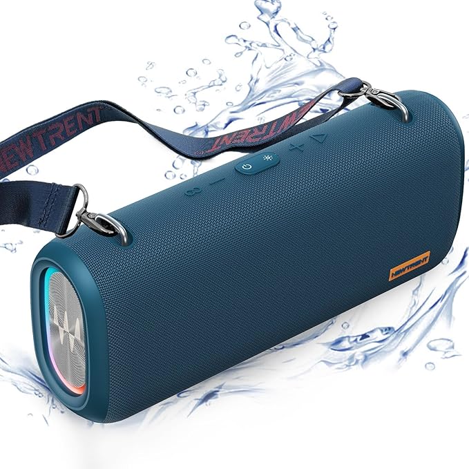 Vibe Pro Outdoor Bluetooth Speaker, 80W Peak Loud Portable Wireless Speaker, Waterproof IPX65, Deep Bass, RGB Lights, Studio Quality Sound Powered by Waves Audio, Party & Pool Ready (Blue)