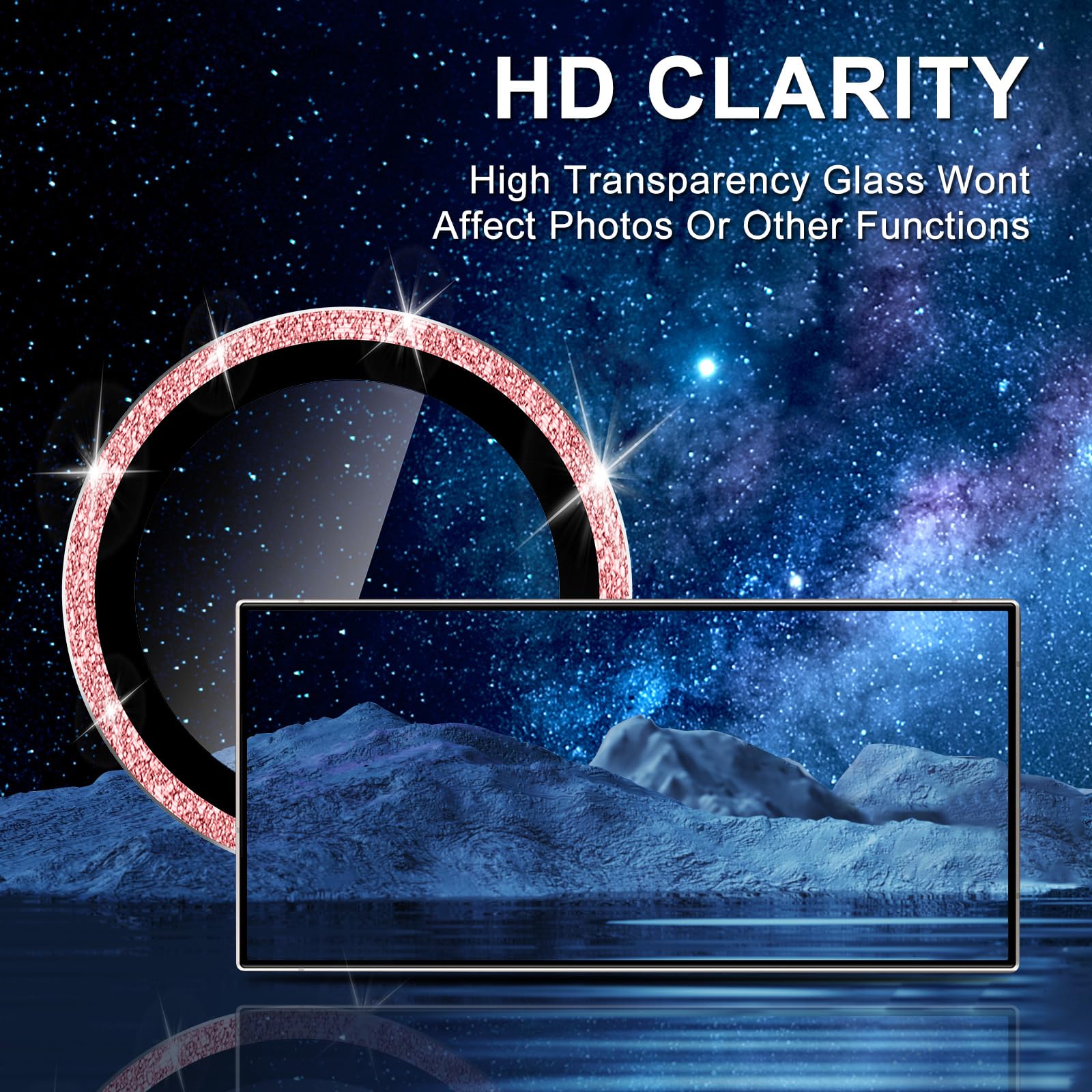 Avocase for Samsung Galaxy S25 Ultra Camera Lens Protector, Individual Metal Ring Tempered Glass Lens Cover, [Strong Adsorption] Scratch Resistant Ultra-Thin HD Clear Lens Cover, 1 Set-Pink Sparkly