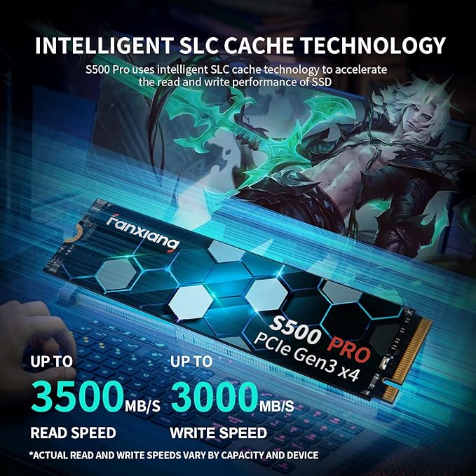 S500 Pro 2TB NVMe SSD M.2 PCIe Gen3x4 2280 Internal Solid State Drive, SLC Cache 3D NAND TLC, Up to 3500MB/s, Compatible with Laptop and PC Desktops(Black)