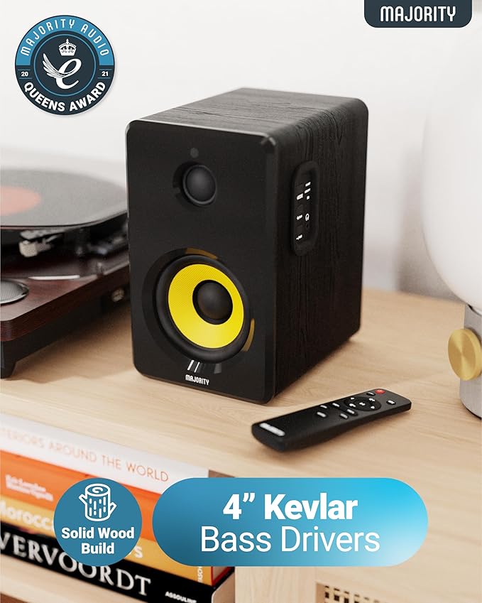Majority Powered Bluetooth Bookshelf Speakers | Studio Monitors Speaker Set | 2.0 Home Studio Lecturers for PC & Turntables | Bluetooth Powered with RCA, Optical, USB & AUX Playback D40X