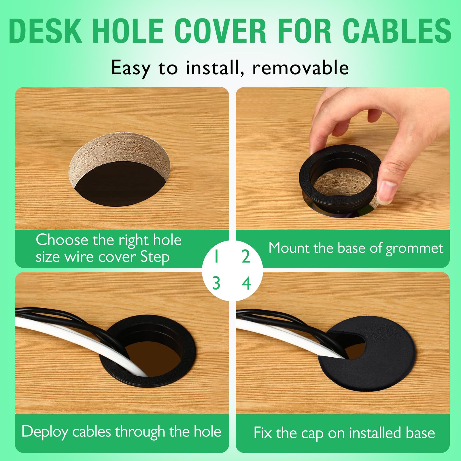 EASYEAH 5 Pcs Desk Grommet 2" / 50 mm, Desk Cord Hole Cover