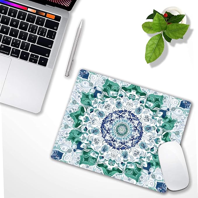 Aesthetic Mandala Pattern Custom Mouse Pad with Non-Slip Rubber, Small Square Design for Wireless Laptop & Computer Mouse Pads for Desk, 9.5 x 7.9 inch Smooth Surface for Gaming & Office