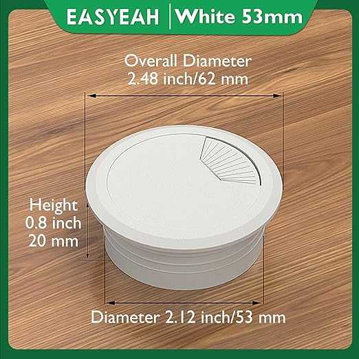 5 Pcs Desk Grommet 2-1/16" / 53 mm, Desk Cord Hole Cover, Cable Grommet ABS Plastic, Desk Hole Grommet for Home & Office Pc, Detachable Adjustable Cable Cord Organizer-White