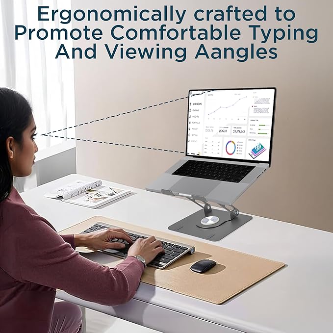 Uncaged Ergonomics Swivel Laptop Stand for Desk, Adjustable Computer iPad Stand for Desk w/ 360 Rotation, Portable Laptop Holder for Home Office Ergonomic Supplies (Space Gray)