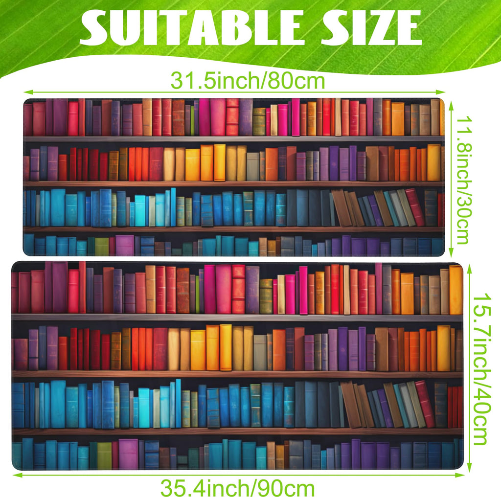 Eflxamz Large Gaming Mouse Pad for Desk,Bookshelves Full of Books Desk Mat,Colorful Books Desk Pad,Extended Big Computer Keyboard Mouse Pad with Non-Slip Base and Stitched Edge,35.4"x15.7"