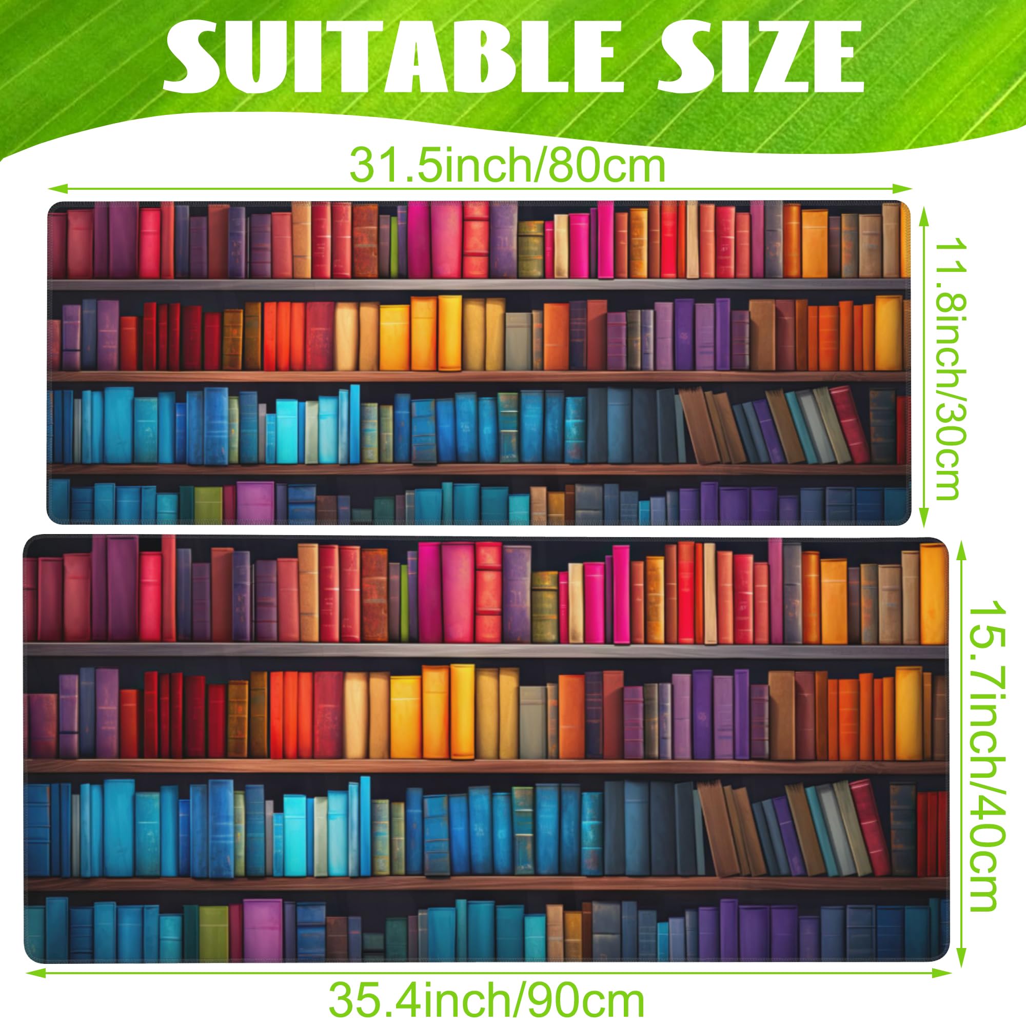 Eflxamz Large Gaming Mouse Pad for Desk,Bookshelves Full of Books Desk Mat,Colorful Books Desk Pad,Extended Big Computer Keyboard Mouse Pad with Non-Slip Base and Stitched Edge,31.5"x11.8"