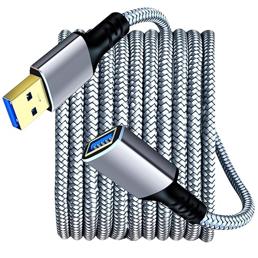 Tan QY USB 3.0 Extension Cable 5Ft, USB 3.0 High Speed Extender Cord Type A Male to A Female for PlayStation, Xbox, USB Flash Drive, Hard Drive, Card Reader,Scanner,Printer,Keyboard (Silver, 5Ft)