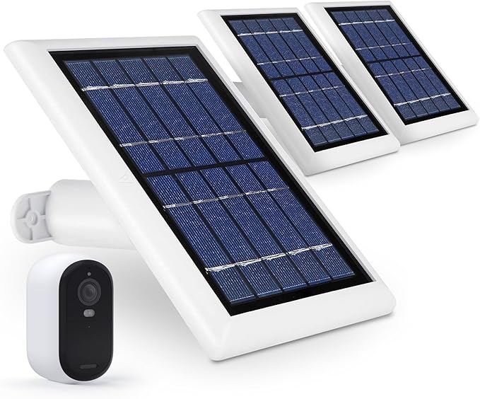 Wasserstein Solar Panel Compatible with Arlo Essential 2K Outdoor Security Camera (2nd Gen) / XL (2nd Gen) & Essential Spotlight (Camera NOT Included) - (3-Pack, White)