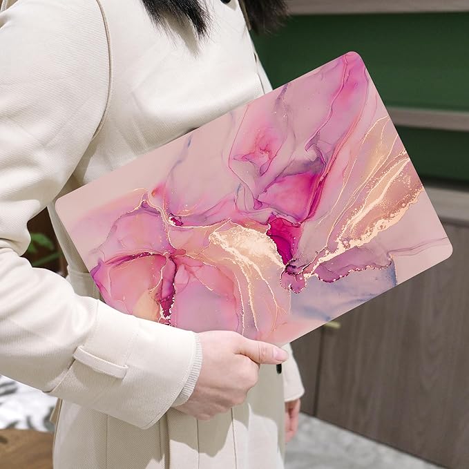 MEEgoodo for M4/M3/M2 MacBook Air 15.3 inch Case 2025 2024 2023, Case Fit Model (A3241/A3114/A2941) for MacBook Air 15 inch, Laptop Hard Shell with Keyboard Cover, Gold Splashes Marble