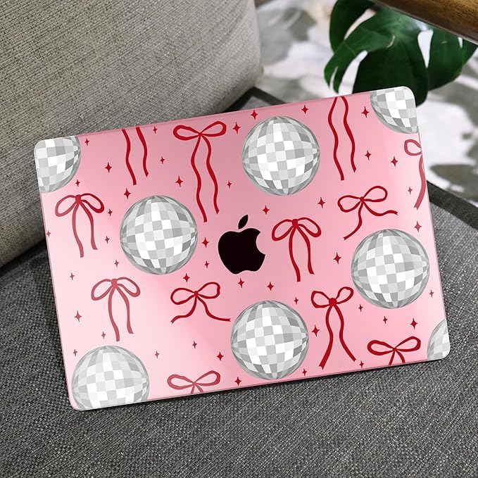 MEEgoodo Case for M4/M3/M2 MacBook Air 13.6 inch Case 2025 2024 2022, Fit Model A3240/A3113/A2681, Laptop Hard Shell with Keyboard Cover Compatible with MacBook Air 13 inch, Disco Balls & Red Bows