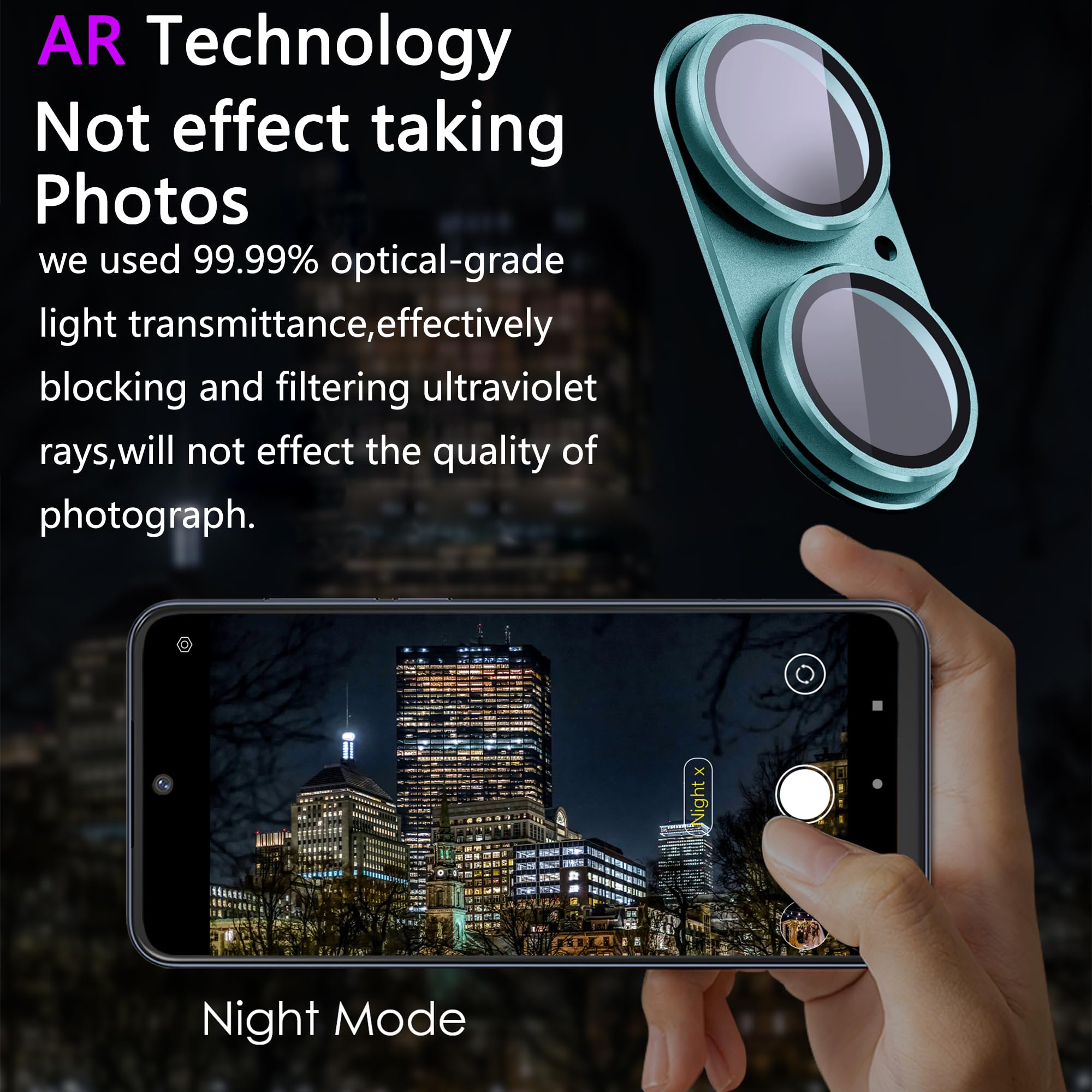 SHANG PIN JIA 2 Pack Camera Lens Protector for iPhone 16/16 Plus,[Not Easy to Breakn ] AR Tempered Glass Strong Adsorption Metal Camera Cover Screen-Cyan