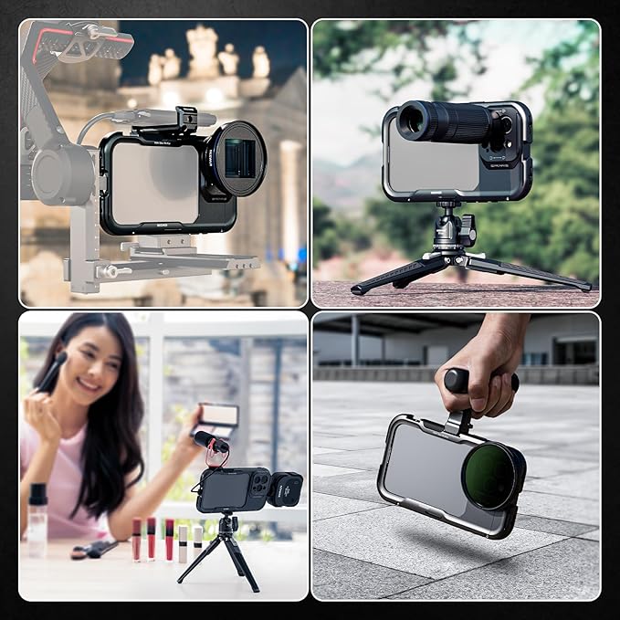NEEWER 16 Pro Max Cage, Quick Release Video Rig Phone Stabilizer Compatible with iPhone 16 Pro Max with 67mm Filter Adapter, 17mm Lens Backplate, T Mount Lens Adapter Compatible with Moment, PA074