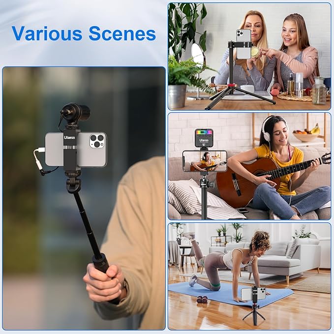 ULANZI ST-02S Aluminum Phone Tripod Mount w Cold Shoe Mount, Support Vertical and Horizontal, Universal Metal Adjustable Clamp for iPhone 12 11 Pro Xs X Max 8 7 Plus Samsung Android Smartphones