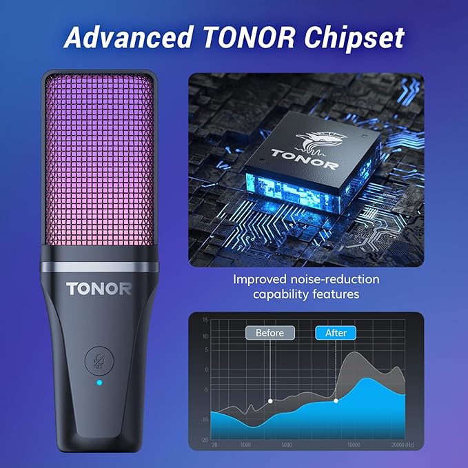 TONOR Gaming USB Microphone for PC, RGB Condenser Computer Mic with Tripod Stand, Quick Mute, Gain Control, for Gaming, Streaming, Podcasting, Recording, Cardioid Mic Kit for Laptop/PS4/PS5 TC777 Pro