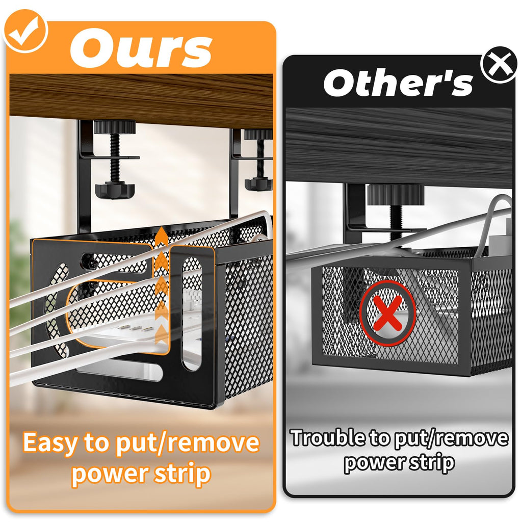 Under Desk Cable Management Tray, 15.7'' No Drill Steel Desk Cable Organizers, Wire Management Tray Cable Management Rack (1 Pack-Black)