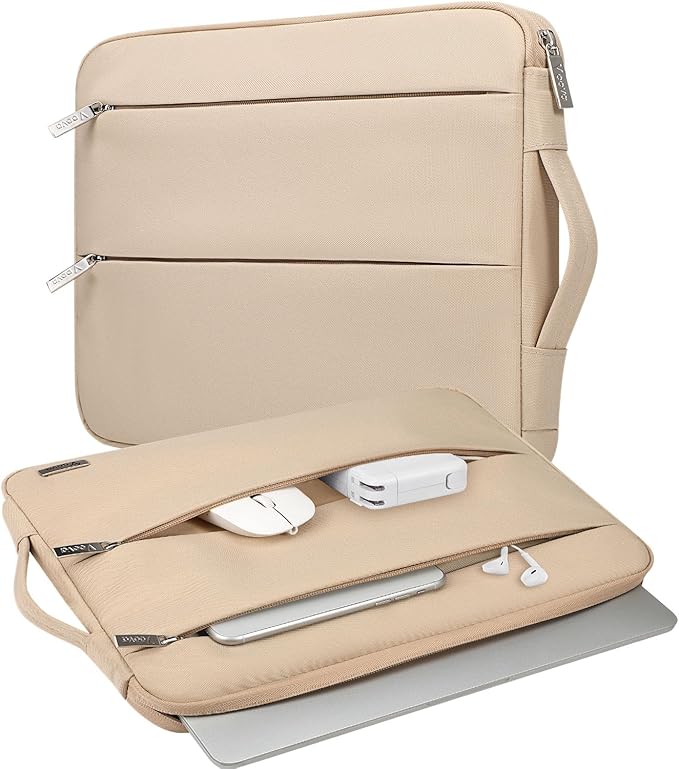 Voova Laptop Sleeve Carrying Case 13 13.6 Inch Compatible with MacBook Air 13 M1/M2/M3/M4, MacBook Pro 13/14, IPad Pro 13, Waterproof Slim Computer Cover Bag, Apricot