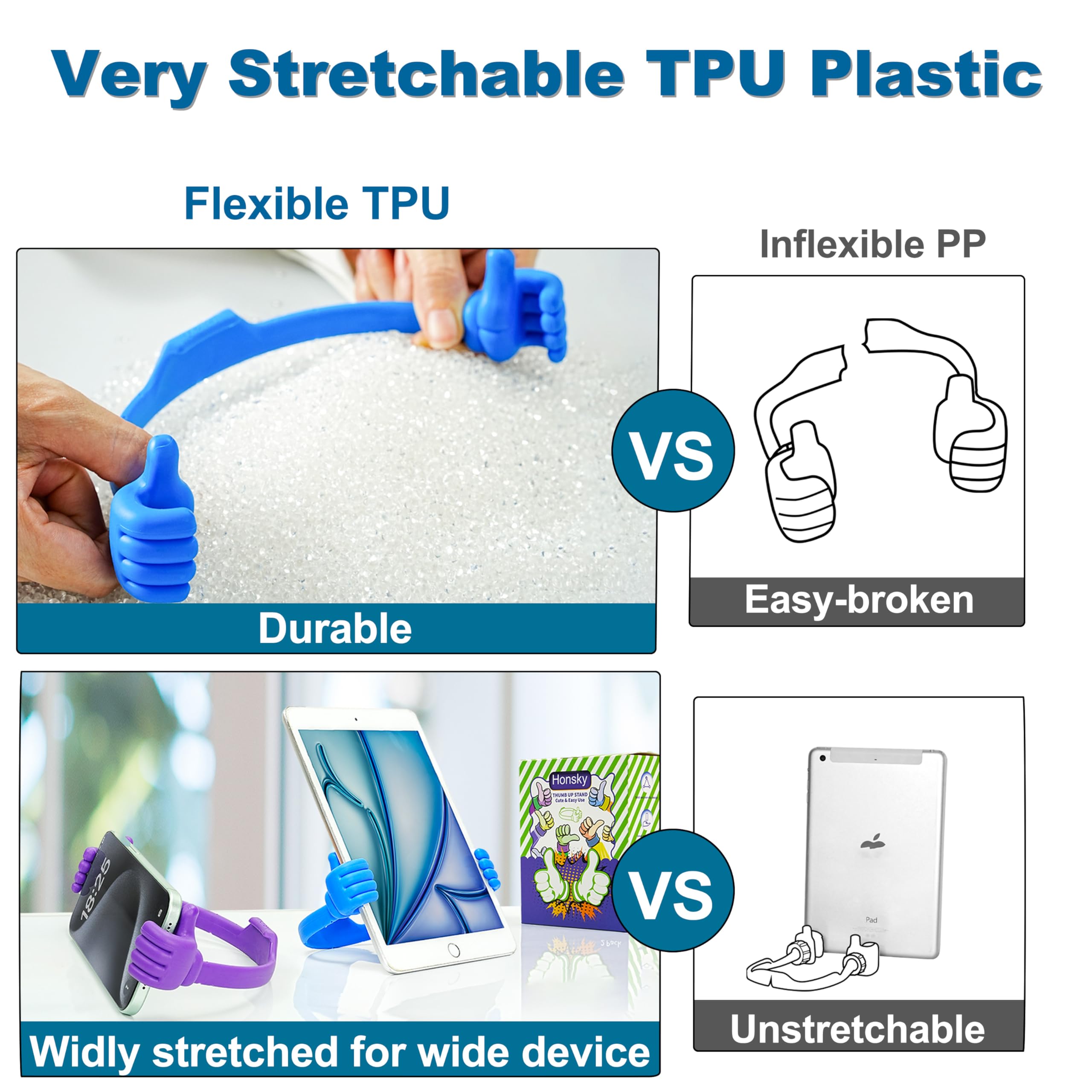 Honsky Thumbs up Cell Phone Stand Holder, Ok Stand Tablet Stand Cradle for Desk Desktop Smartphone Cellphone Mobile Phone Tablets - Universal Adjustable Flexible - Light Blue/Light Yellow