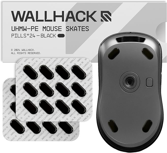 Wallhack UHMW-PE Pill Mouse Skates | Premium Universal Skates for Gaming Mice | Ultra-Smooth Glide on Cloth & Glass Pads | Customize Speed & Control | Durable, Easy to Apply | Black 7mm x 14mm