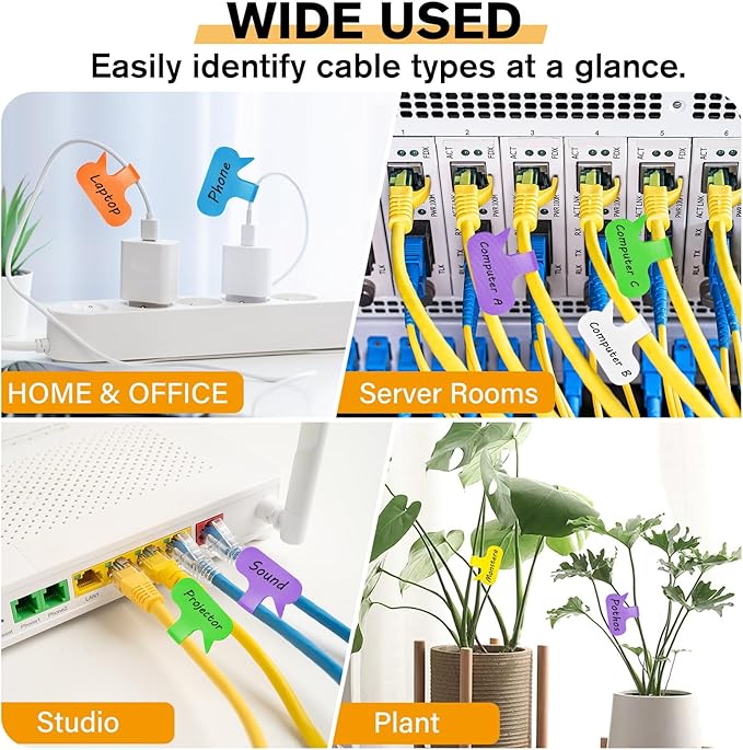 36Pcs Large Cable Cord Labels - 8 Colors Reusable Write-On Wire Tags, Cord Identification Labels for Electronics, with 40Pcs Label Stickers, Cable Management for Home, Office, Oval