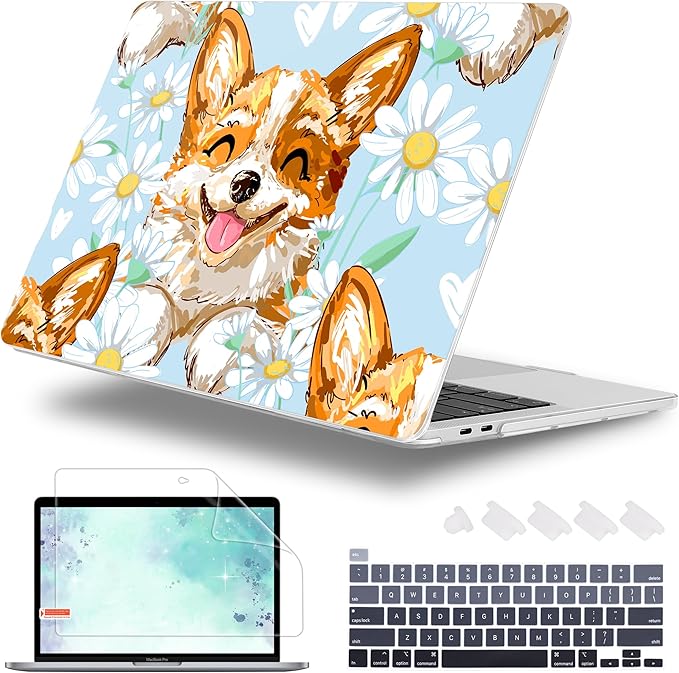for MacBook Pro 16 inch Case 2019 2020 Release Model A2141, Plastic Hard Shell Cover with Keyboard Cover & Screen Protector for MacBook Pro 16 inch with Touch Bar & Touch ID, Cute Corgi Dog