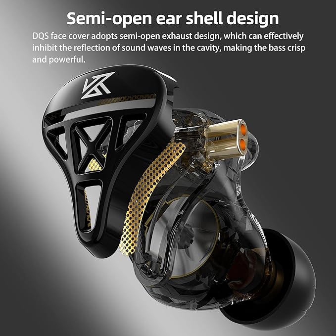 KZ DQS 1DD Earphones Wired in-Ear Headphones with Microphone Sound Isolating Earphones with Detailed Sound, Secure in-Ear Fit, Detachable Cable, Durable Quality for Audiophile Musician(Black,with Mic)