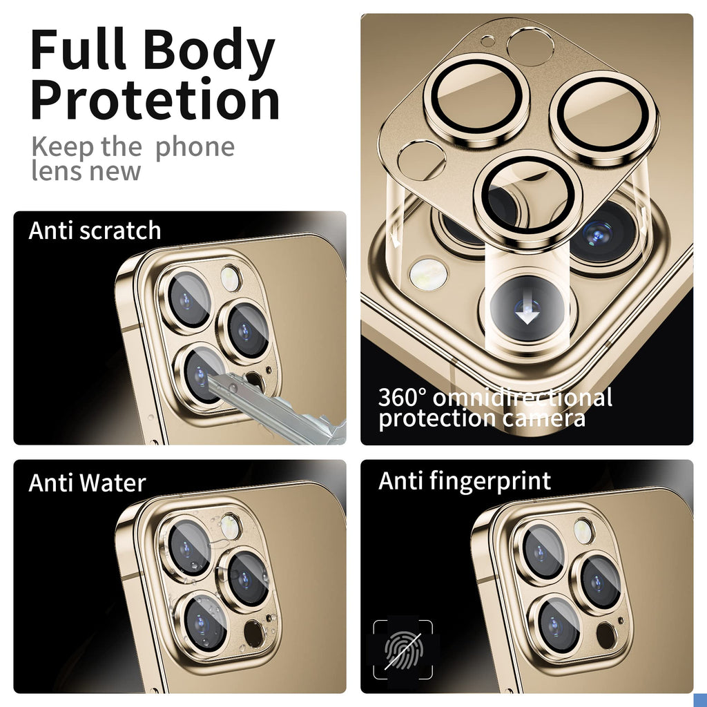 Mansoorr Camera Lens Protector for iPhone 14 Pro/iPhone 14 Pro Max, Alloy Metal Camera Cover with Tempered Glass Screen Protector Accessories,Case Friendly,Scratch Resistant,Easy to Install -Gold