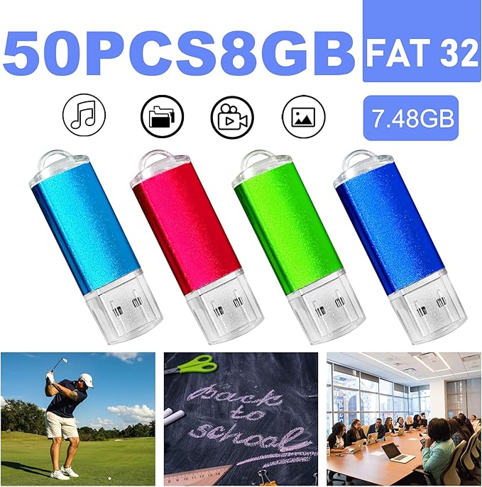 USB Thumb Drive 8GB Flash Drive 50 Pack, Nicepicten FAT32 Memorias USB 2.0 Flash Drive Bulk 8GB Jump Drives Multiapck Memory Stick with 50PCS Lanyards (Mixcolor 50 Pack, 8 GB)