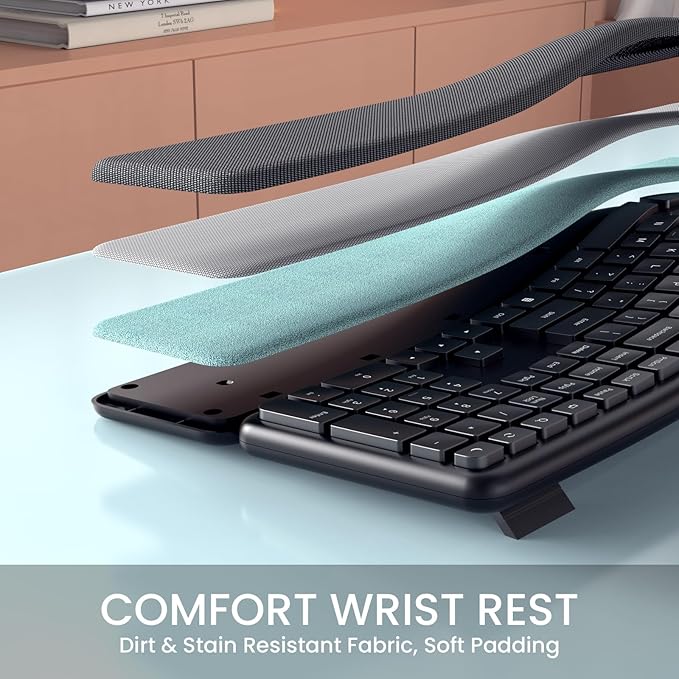 Wireless Ergonomic Keyboard, Split Keyboard with Wrist Rest and Cleaning Brush, 2.4G Computer Keyboard, Comfortable and Natural for Windows PC Laptops