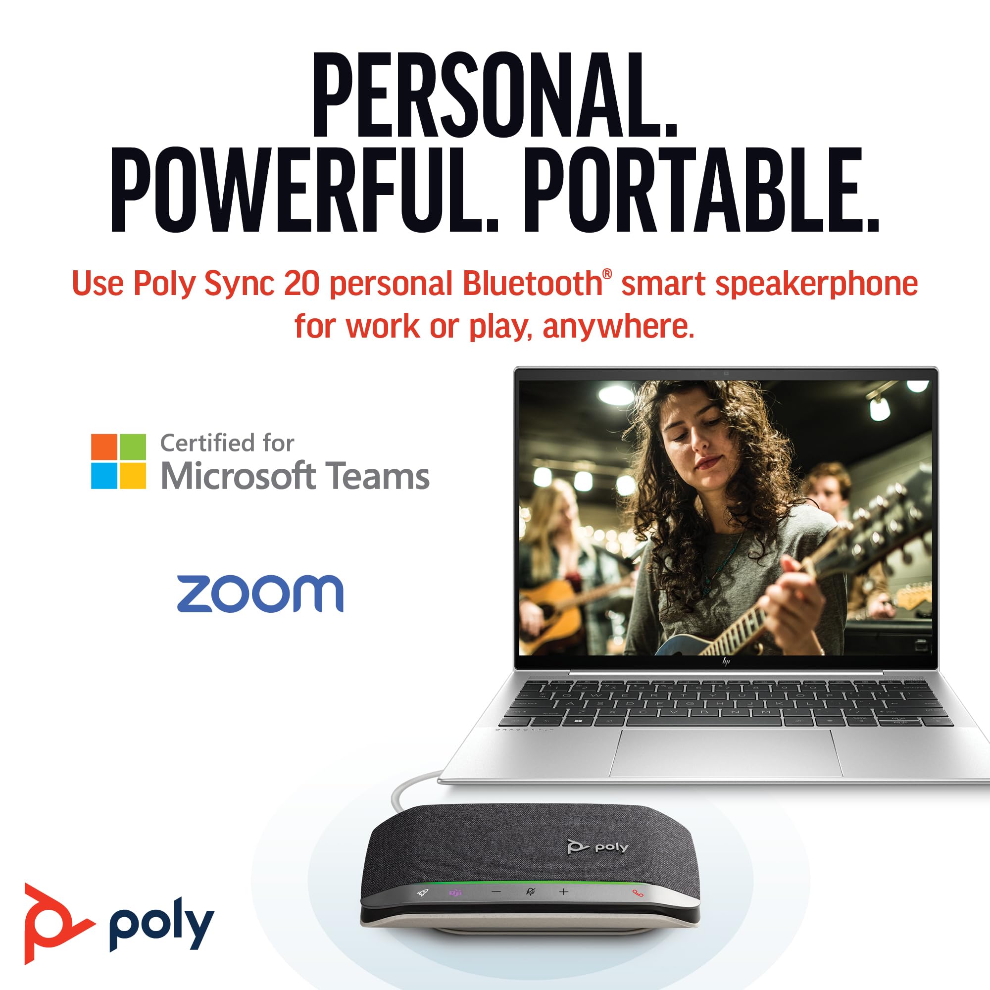 Poly Sync 20 USB-C Personal Portable Smart Speakerphone (Plantronics) – Long Battery Life – Noise/Echo Reduction -Works w/Teams (Certified), Zoom, PC, Mac, Mobile – Amazon Exclusive