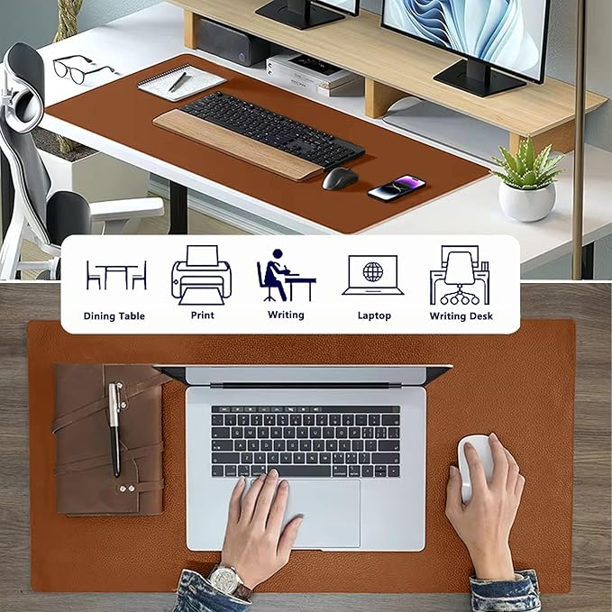 PU Leather Desk Pad Protector Gaming Mouse Pad Non Slip Desk Mat for Keyboard and Mouse Waterproof Desk Writing Pad for Office and Home Desk Accessories(Brown, 47.2 * 17.7)