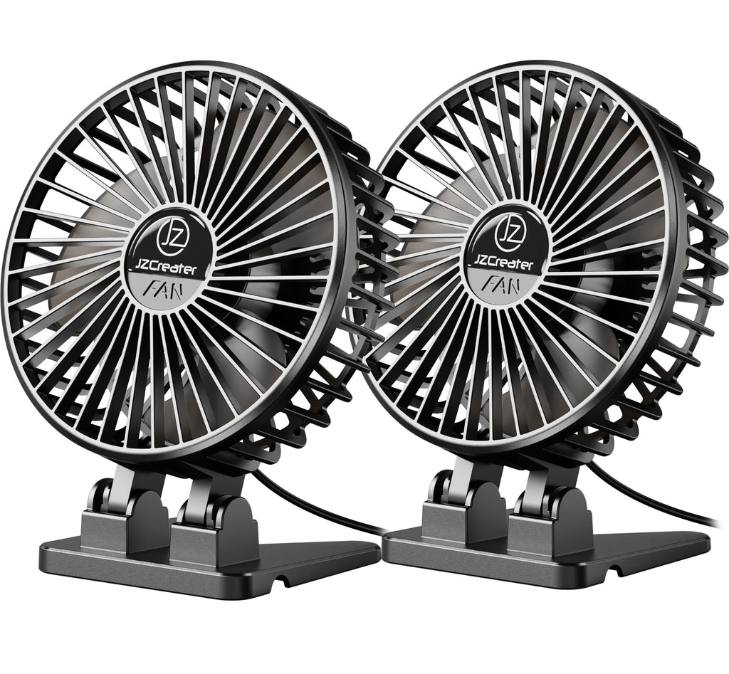 JZCreater USB Desk Fan, Mini Portable, 3 Speeds - Quiet Personal Cooling Fan for Home Desktop Office Travel Bedroom, Deep Black (2Pack)